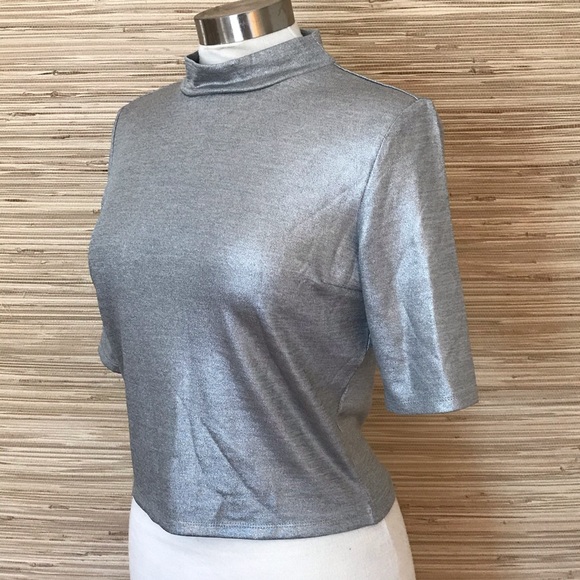 Silver Mock-Neck Crop Top - Picture 5 of 5